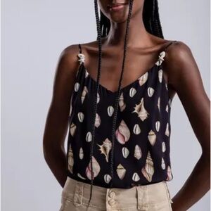 Shell Print Black Camisole Top NWT size Large by LezLez